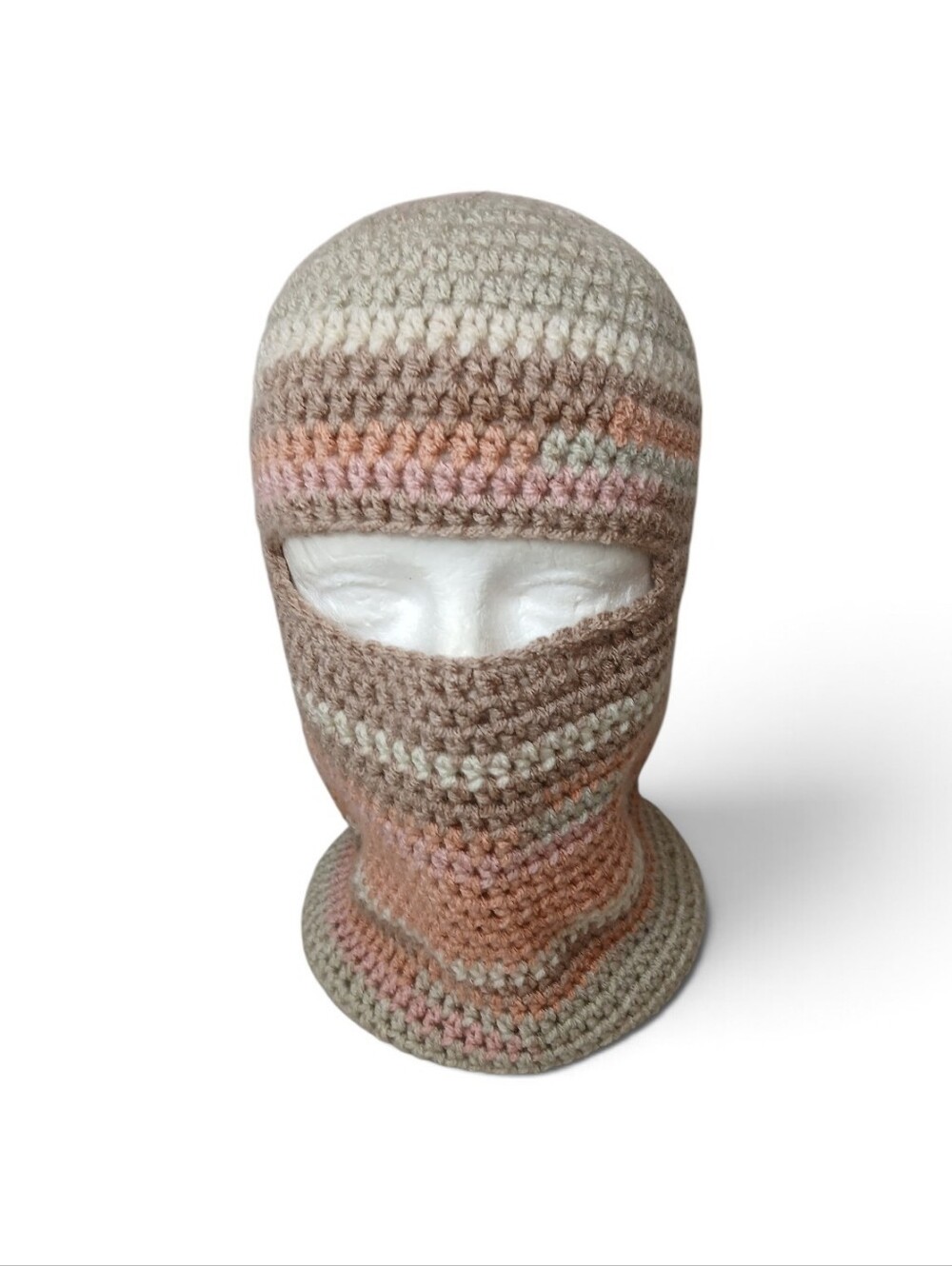 Crochet Skimask Hat - Pink Beige Stripes